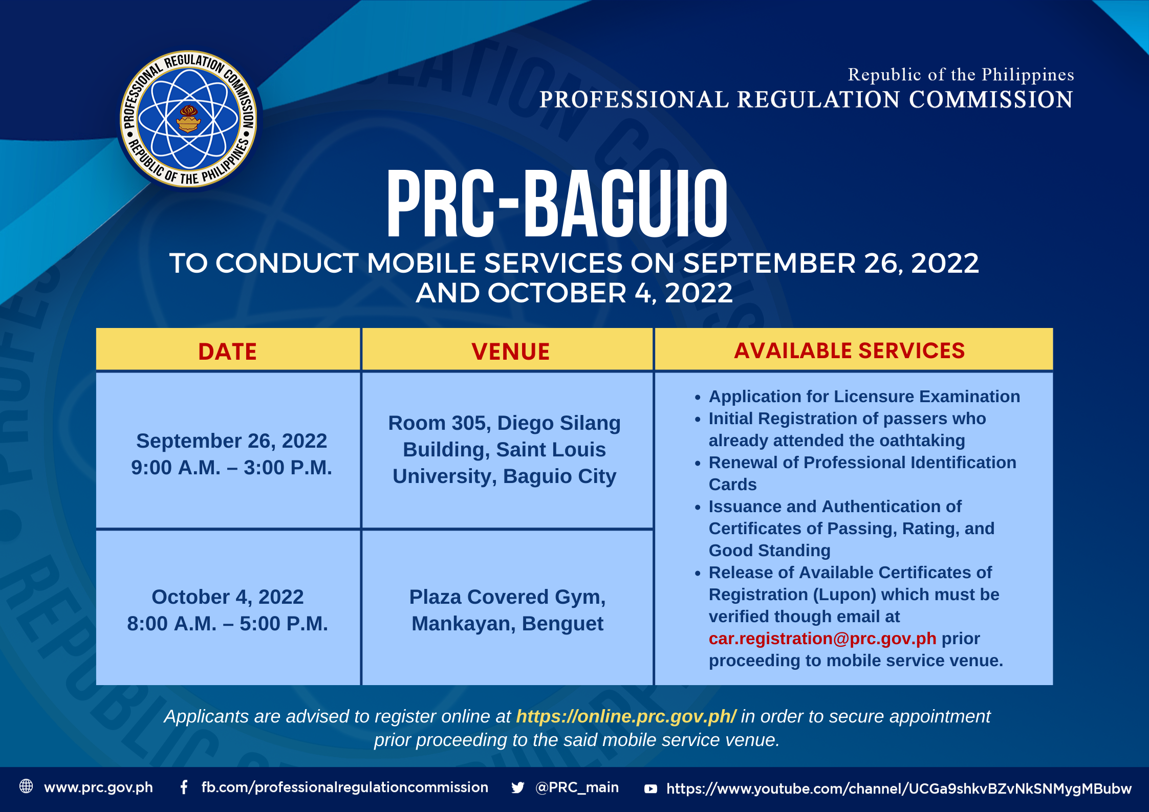 Prc Baguio Sept 26 And Oct 4 2022 Moppng Professional Regulation Commission 1384